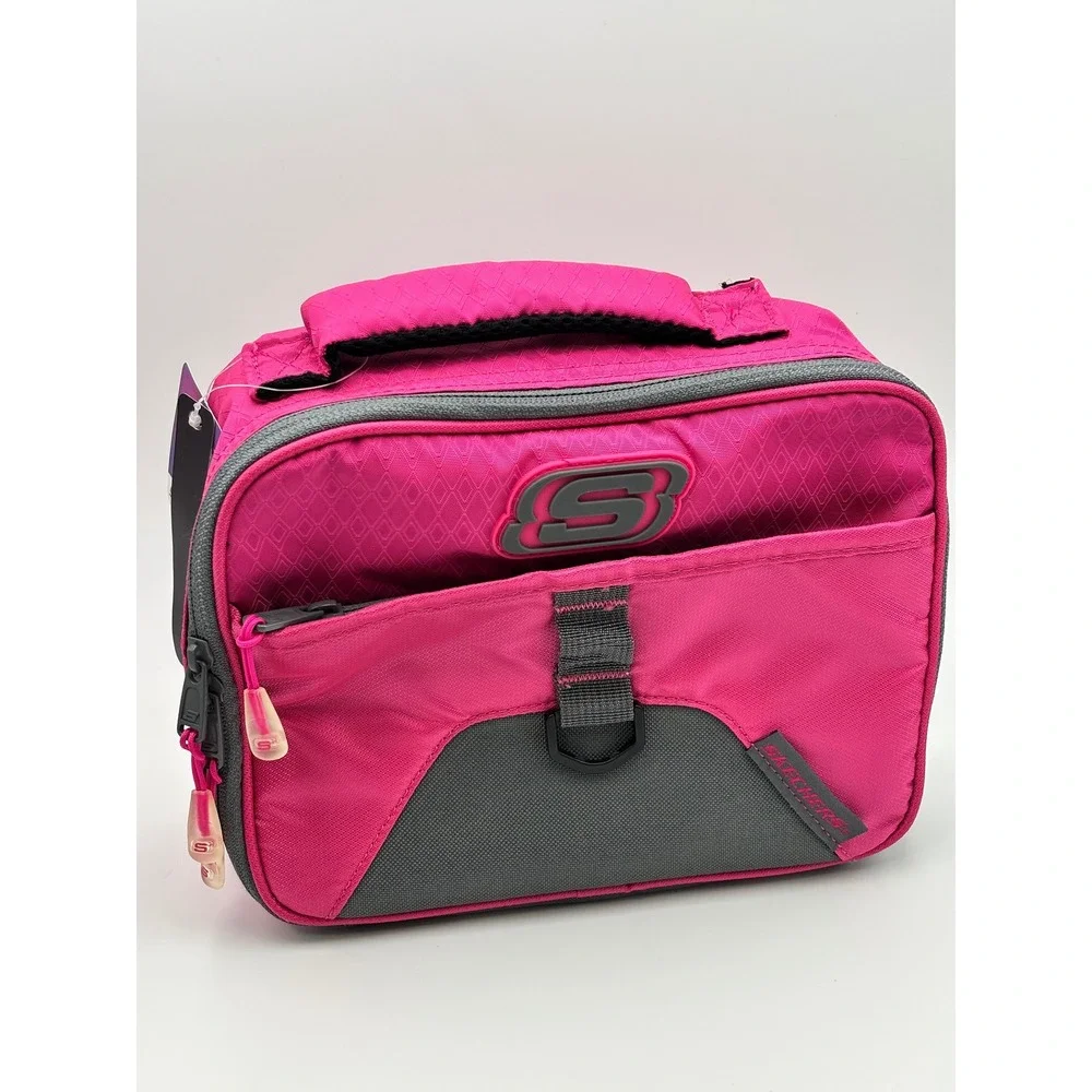 Skechers Insulated Lunch Bag Pink Grey Front Pocket Mesh Side Pocket NWT